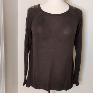 Rock & Republic distressed embellished sweater, greenish brown, size 1X